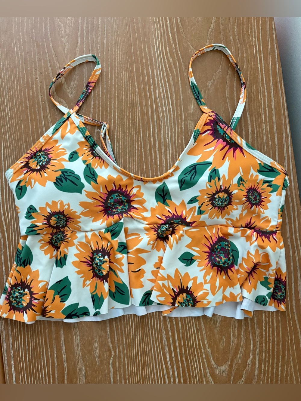 SHEIN White Sunflower Ruffle Swim Top